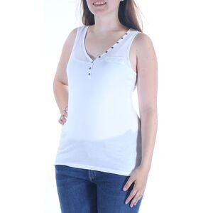 COLOR STORY Womens White Sleeveless V Neck Top Size: L